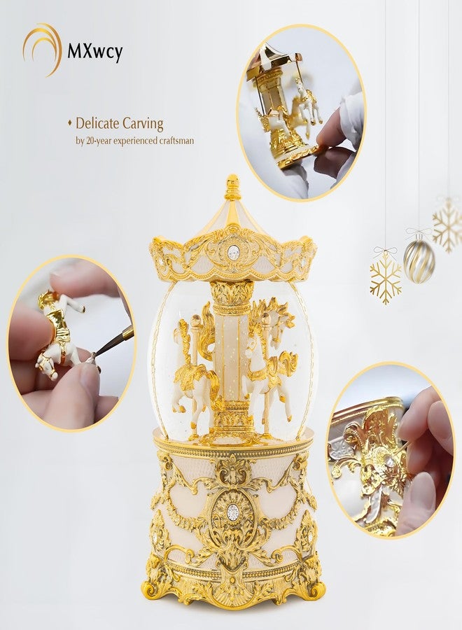 MXwcy Carousel Music Box Gold & Ivory Christmas Snow Globes, 8.3" Rotate Carousel Snow Globe for Kids & Adults, Classic Wind up Musical Snow Globe Birthday Gifts for Women Girls, Carousel Horse Home Decor - Image 4